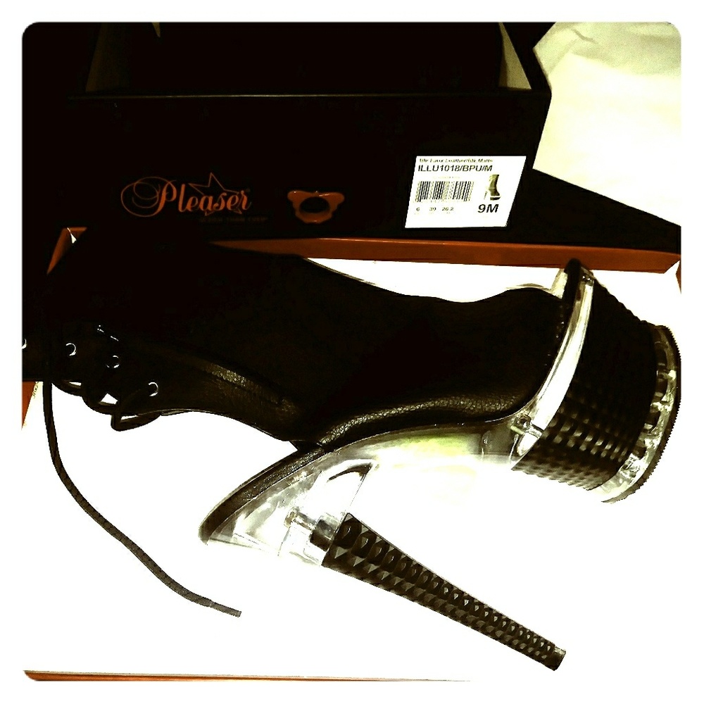 Pleaser Clear and black stripper boots NEW in box